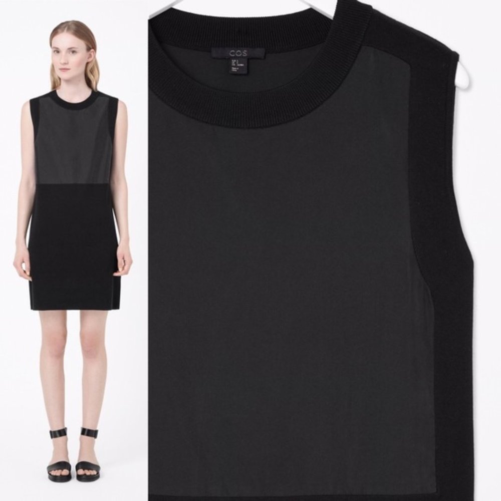 COS Black Casual Sweater Knit Cotton Contrast Panel Sheath Casual Comfort Dress